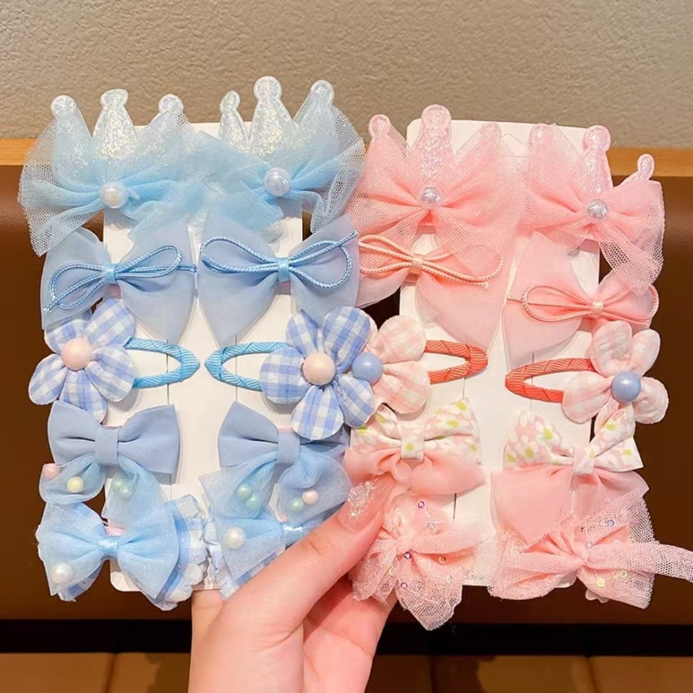 Hair Care Gift - 10Pcs/Set Cute Bows Baby Hairclips Lace